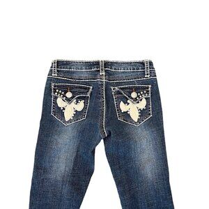 Miss Chic Blue Jeans Flared Bootcut Fleur De Lis Pockets Superstar Jeanswear Wom